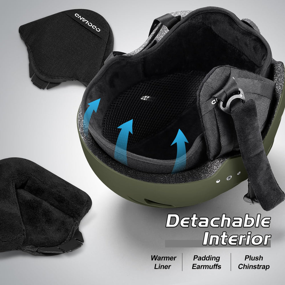 Odoland helmet in ski setting demonstrating lightweight convenience on mountain