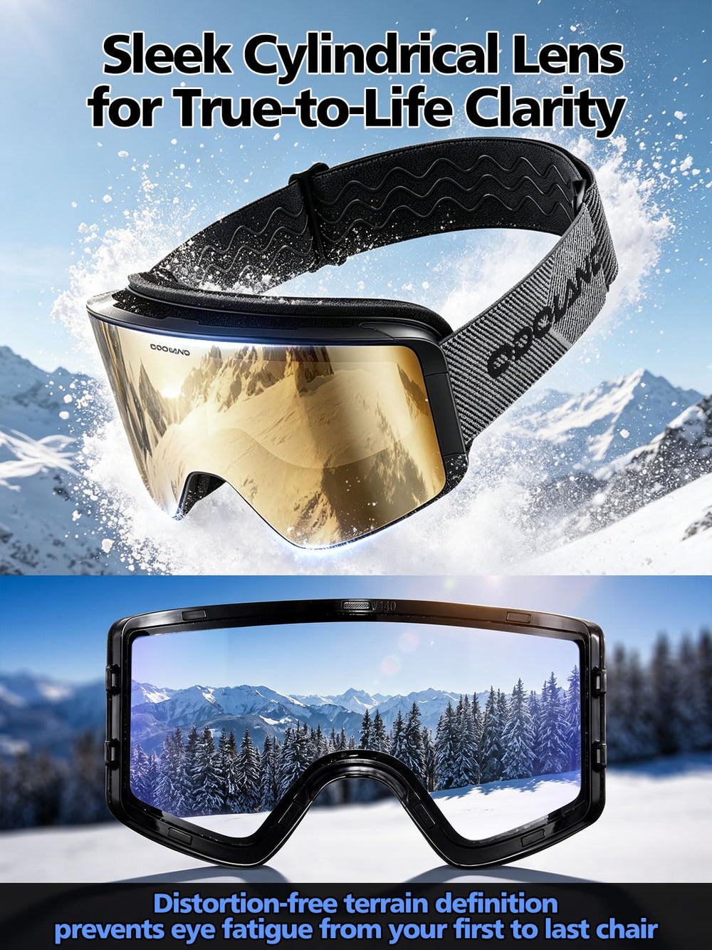 Odoland goggles worn by snowboarder on slope showcasing protection and stable fit