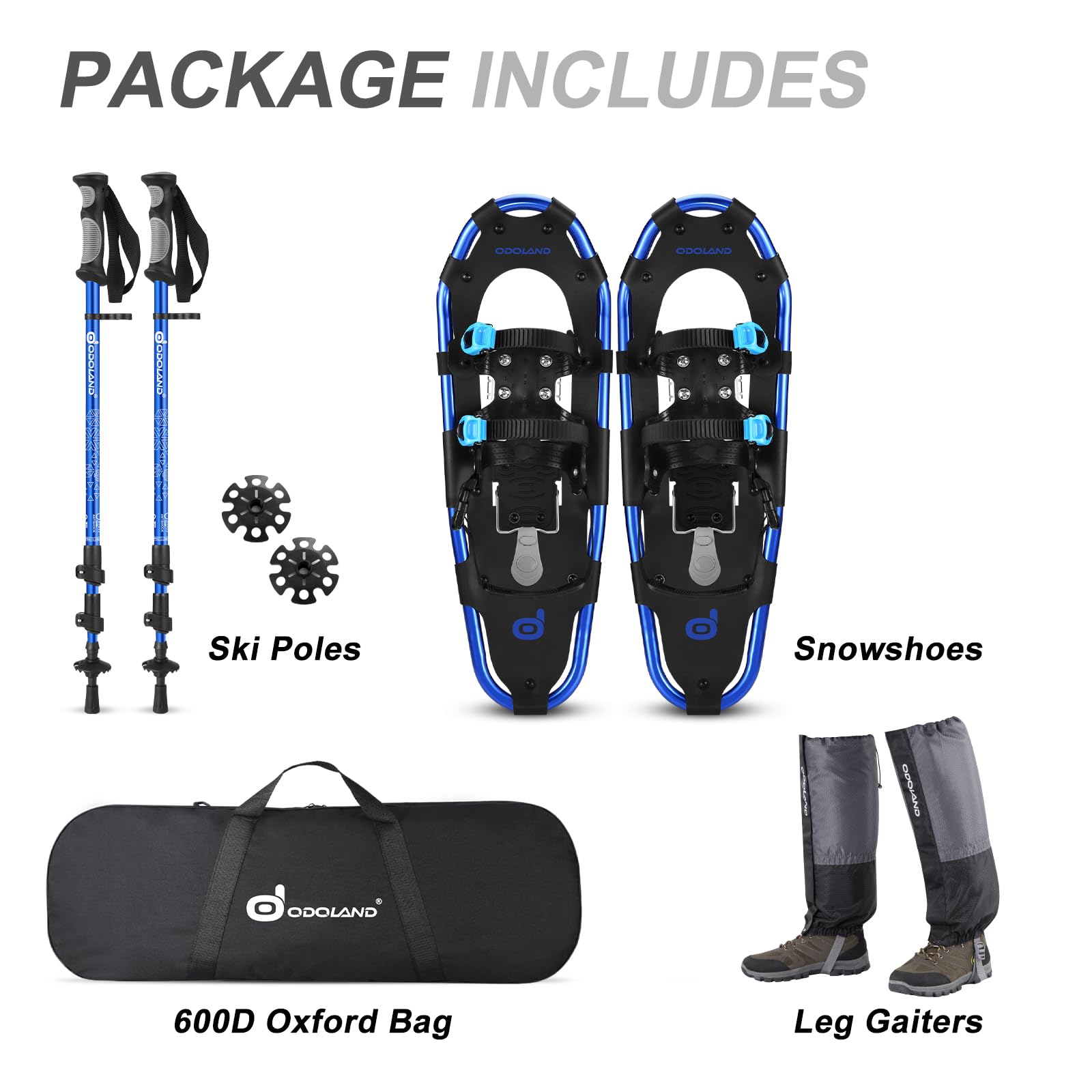 Odoland snowshoe beside boot showing 25in size scale and fit