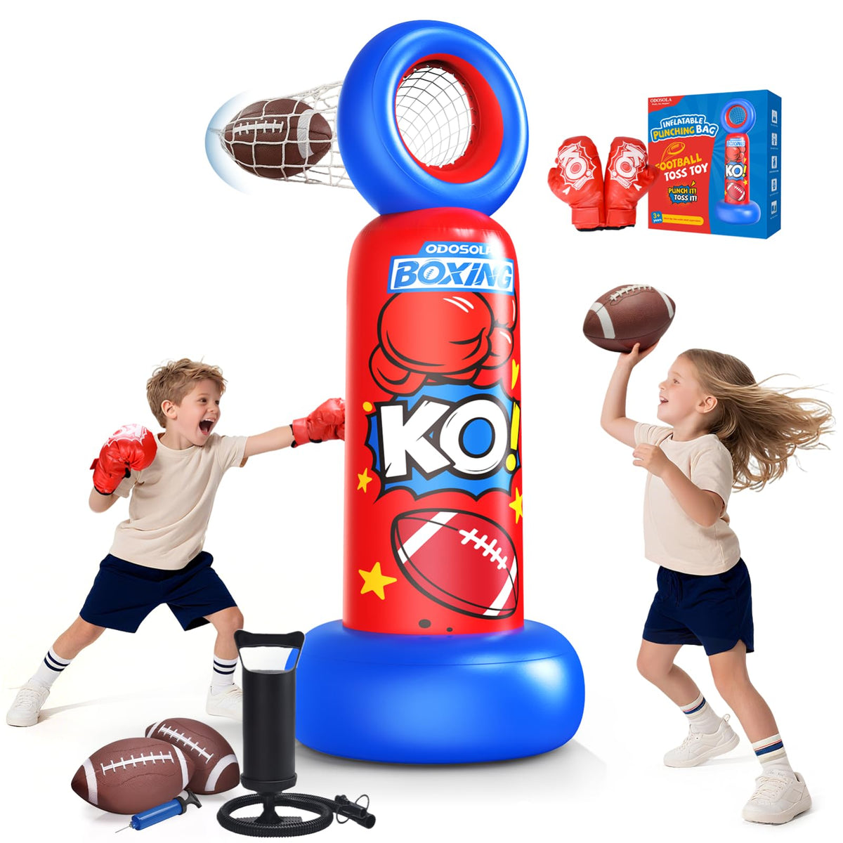 ODOSOLA freestanding kit laid out showing bag base and accessories, promotes active play