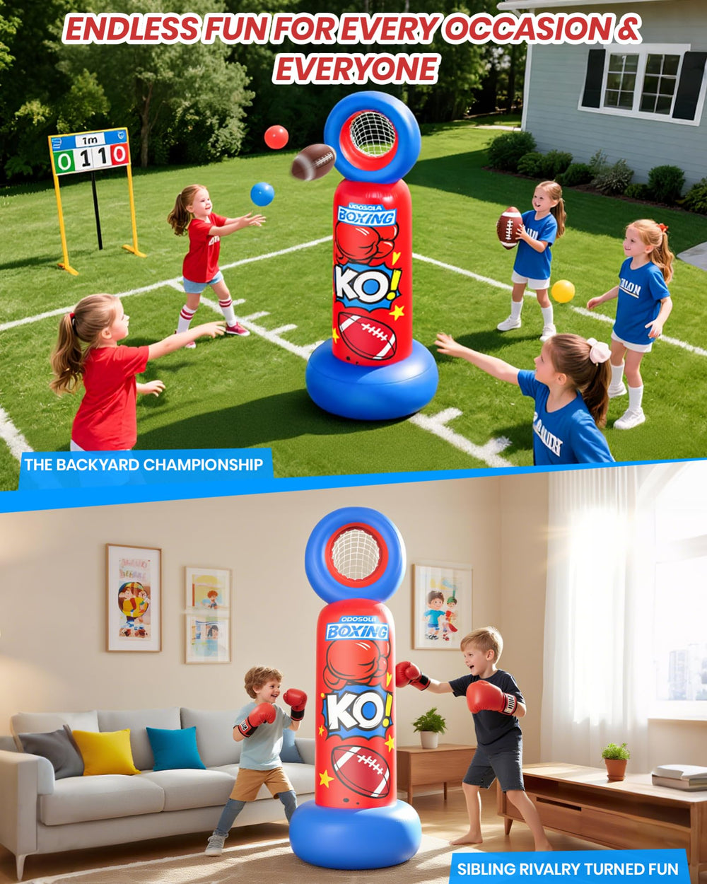 ODOSOLA top net with inflatable football mid-air illustrating aim and hand-eye training
