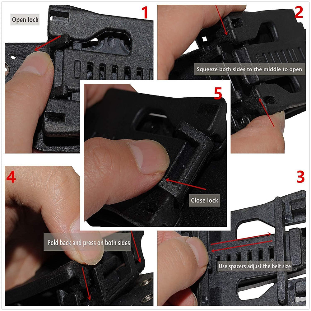 OERLA knife attached to belt and pack showing adaptable carry positions