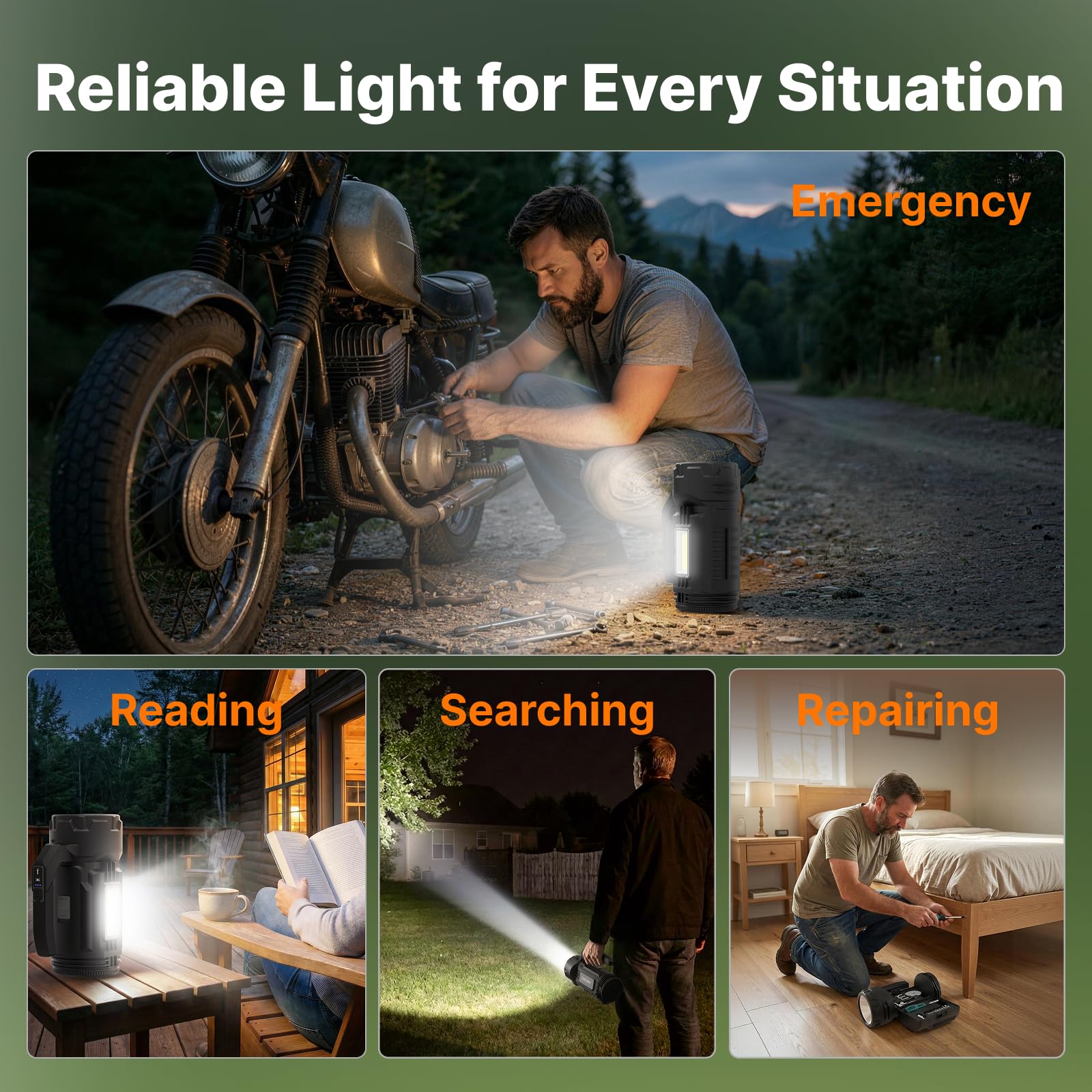 OGERY flashlight in use during car repair providing focused task lighting