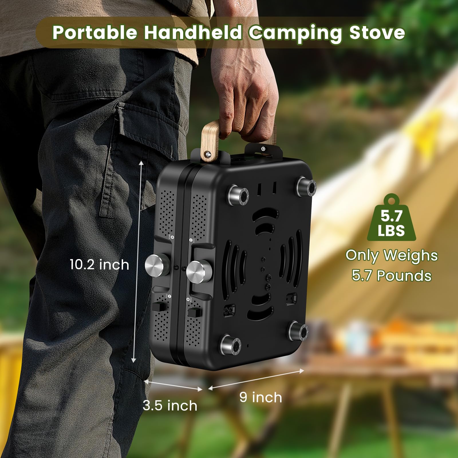 OGERY stove beside a 10-inch skillet showing scale for meal planning