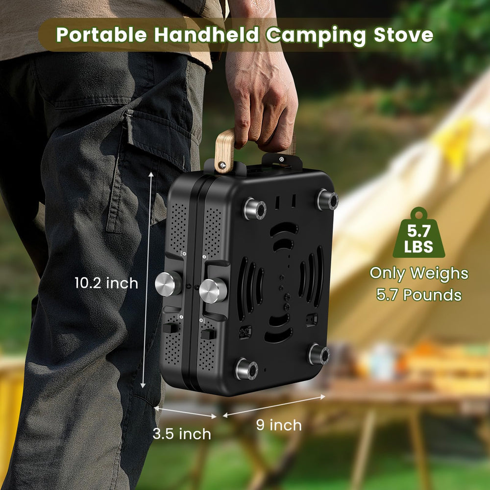OGERY stove beside a 10-inch skillet showing scale for meal planning