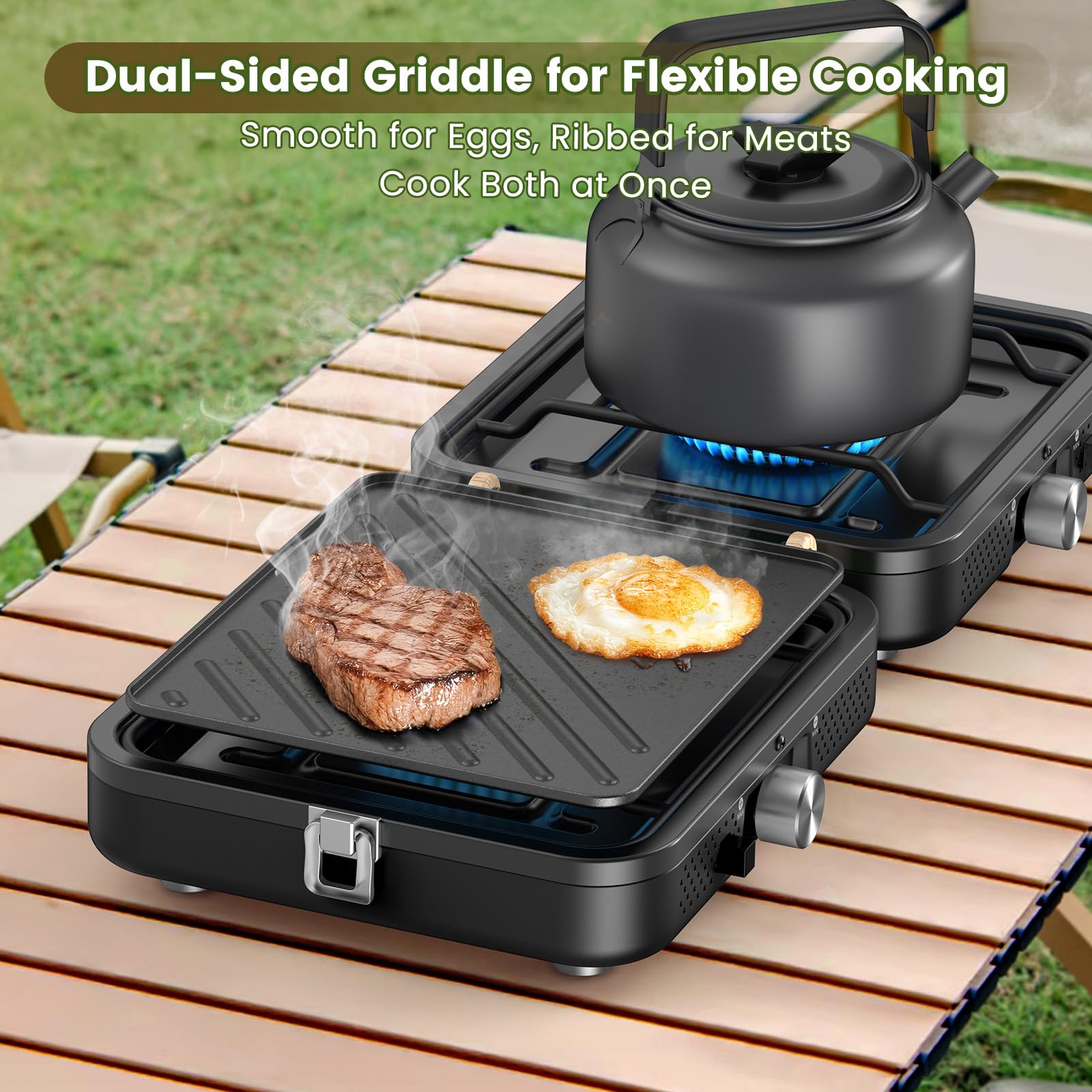OGERY close-up textured griddle side for searing with visible grill marks