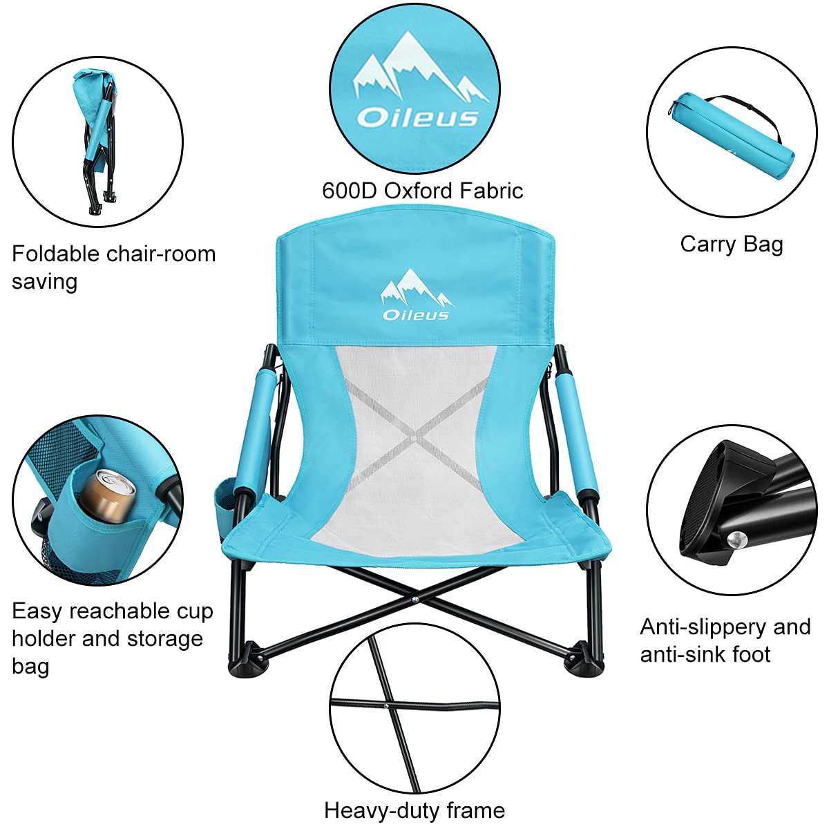 Oileus folded in compact carry bag for easy transport and storage