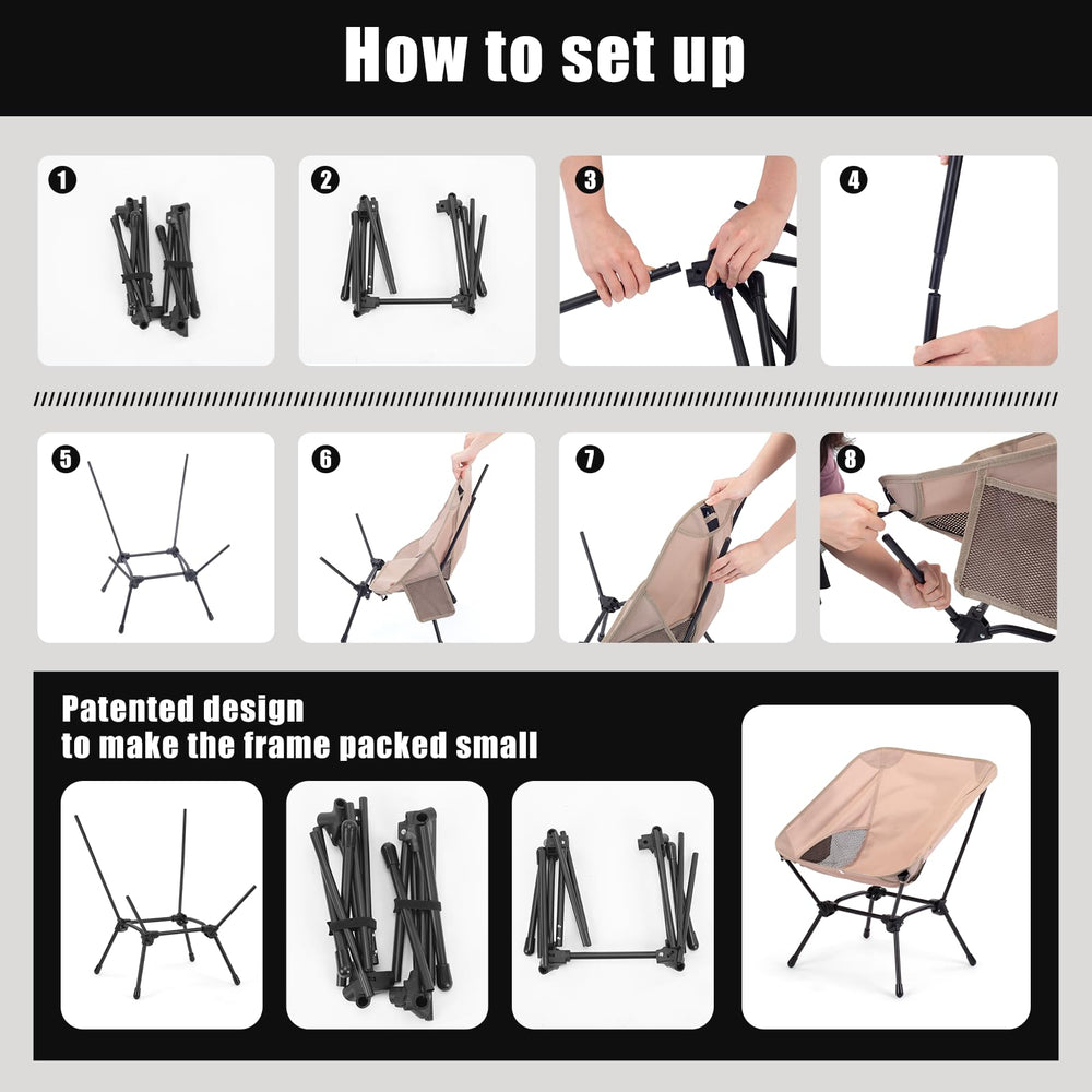 oilpus chair next to backpack showing size and portability benefit