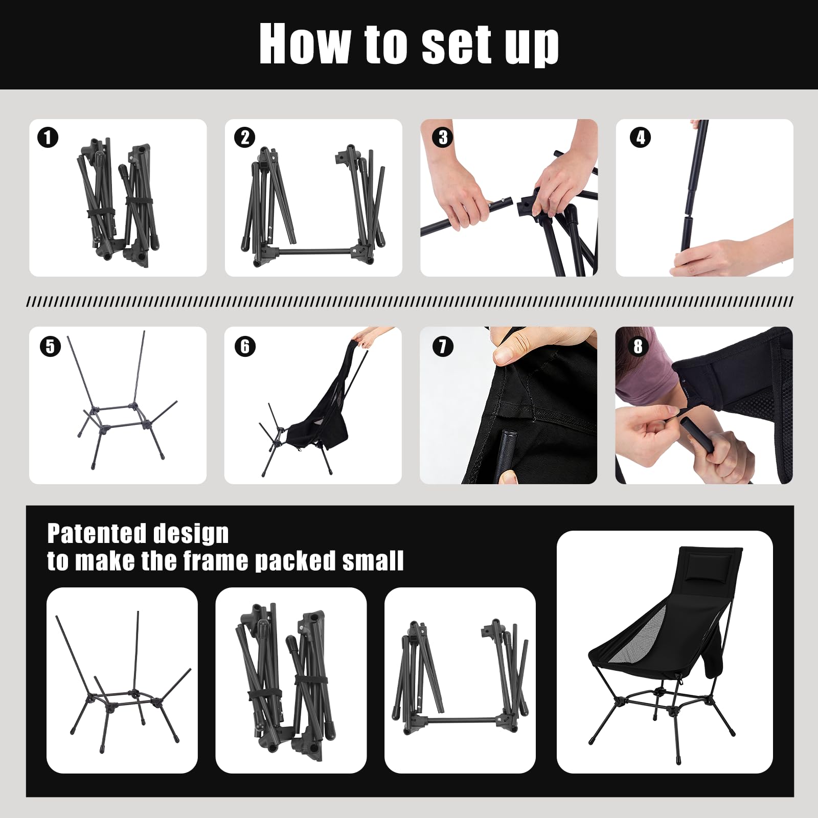 oılpus chair next to water bottle showing compact folded size