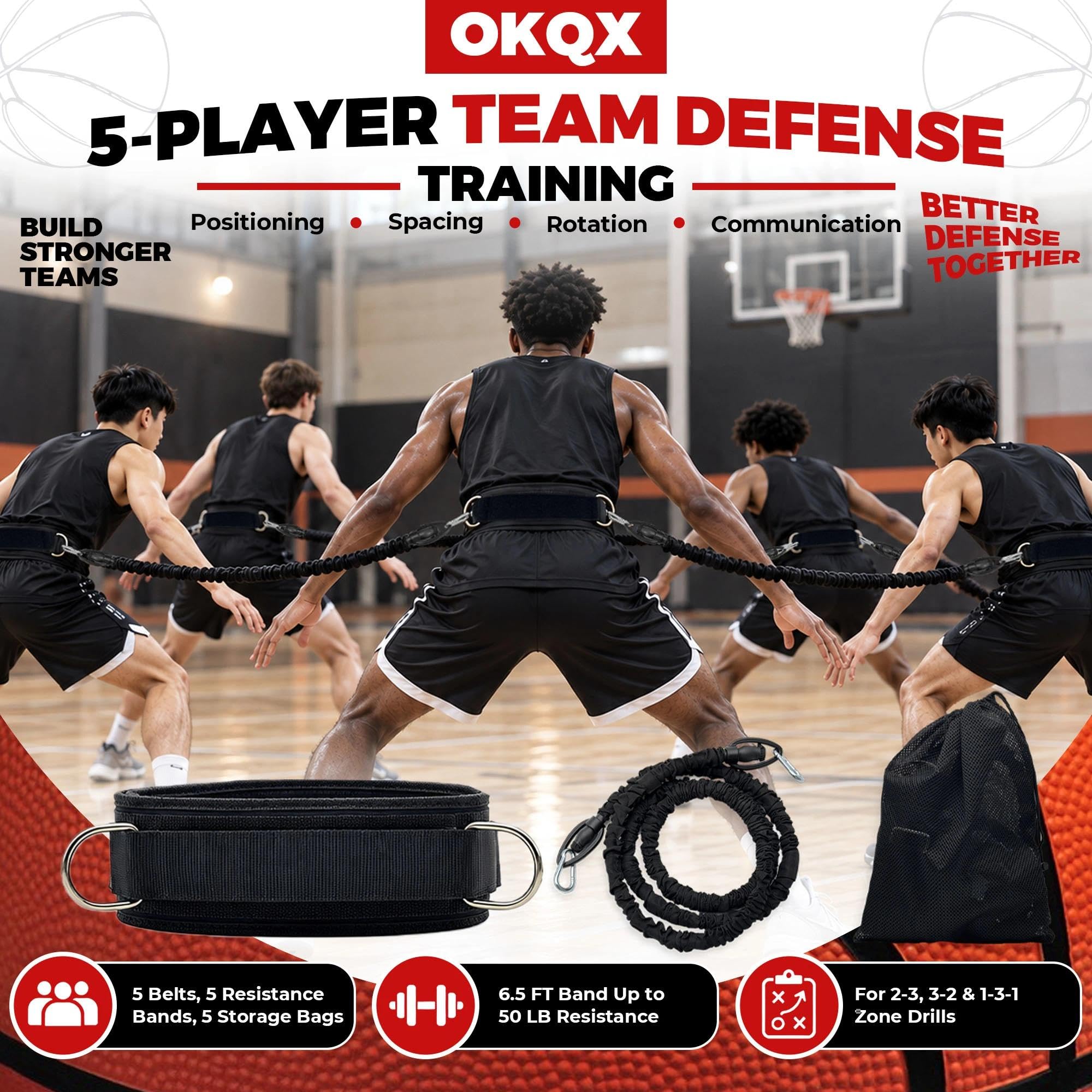 OKQX close-up of high-tension elastic band highlighting up to 50 lb resistance