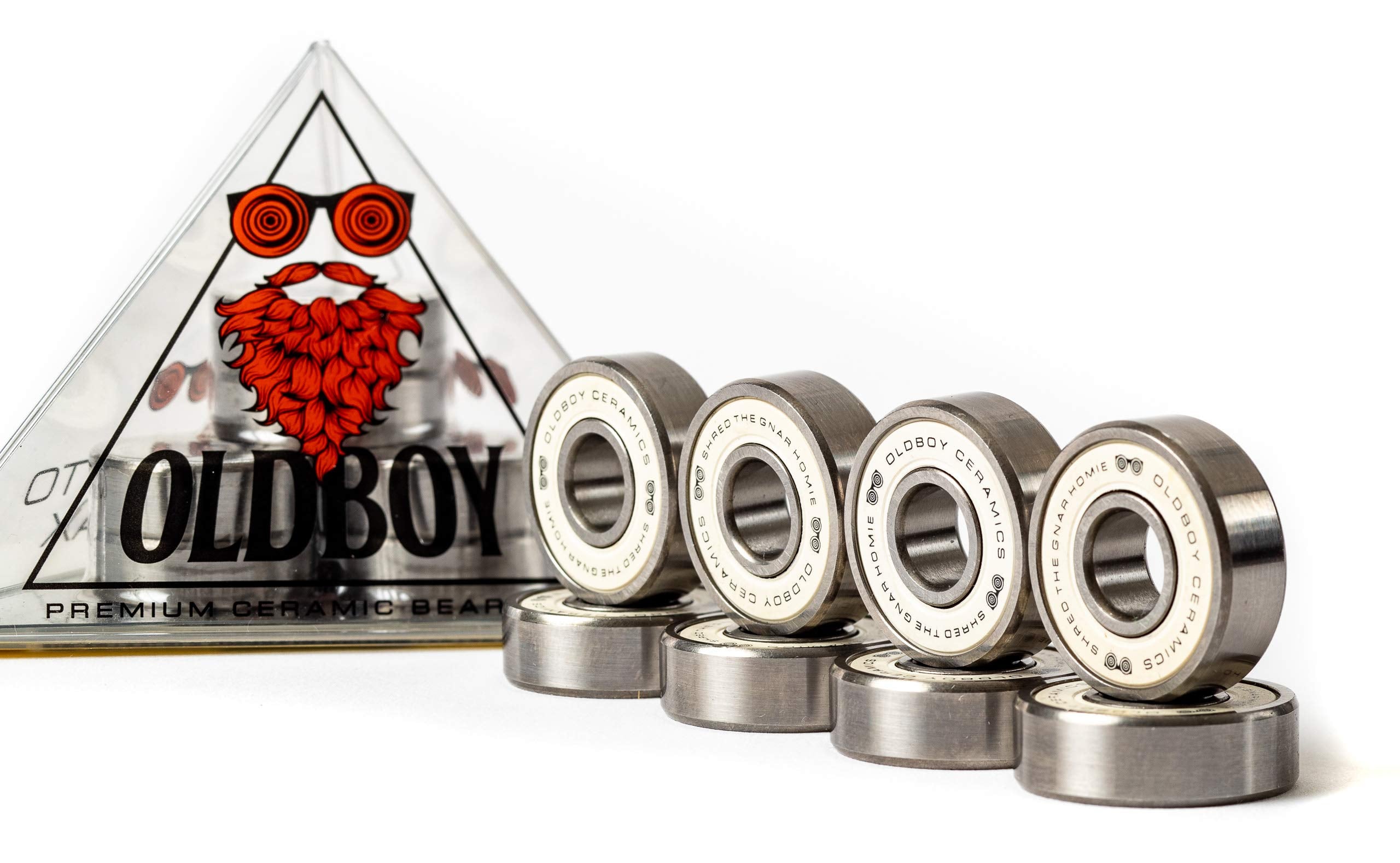 Size comparison showing Oldboy 608RS 8x22x7 mm bearings fit standard skateboard hubs