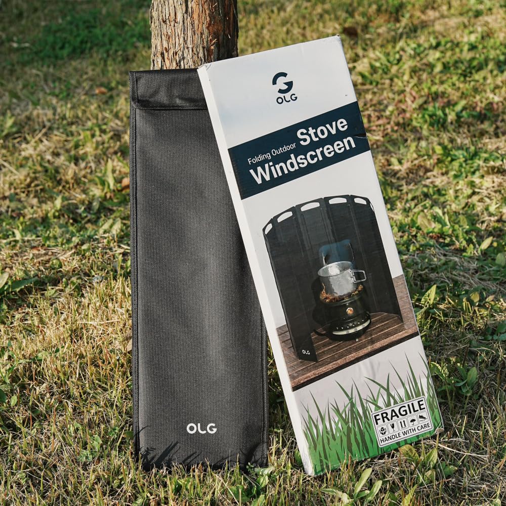 OLG curved windscreen setup surrounding a portable stove to block crosswinds