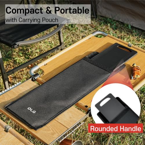OLG windscreen next to a hand showing portable size and lightweight benefit