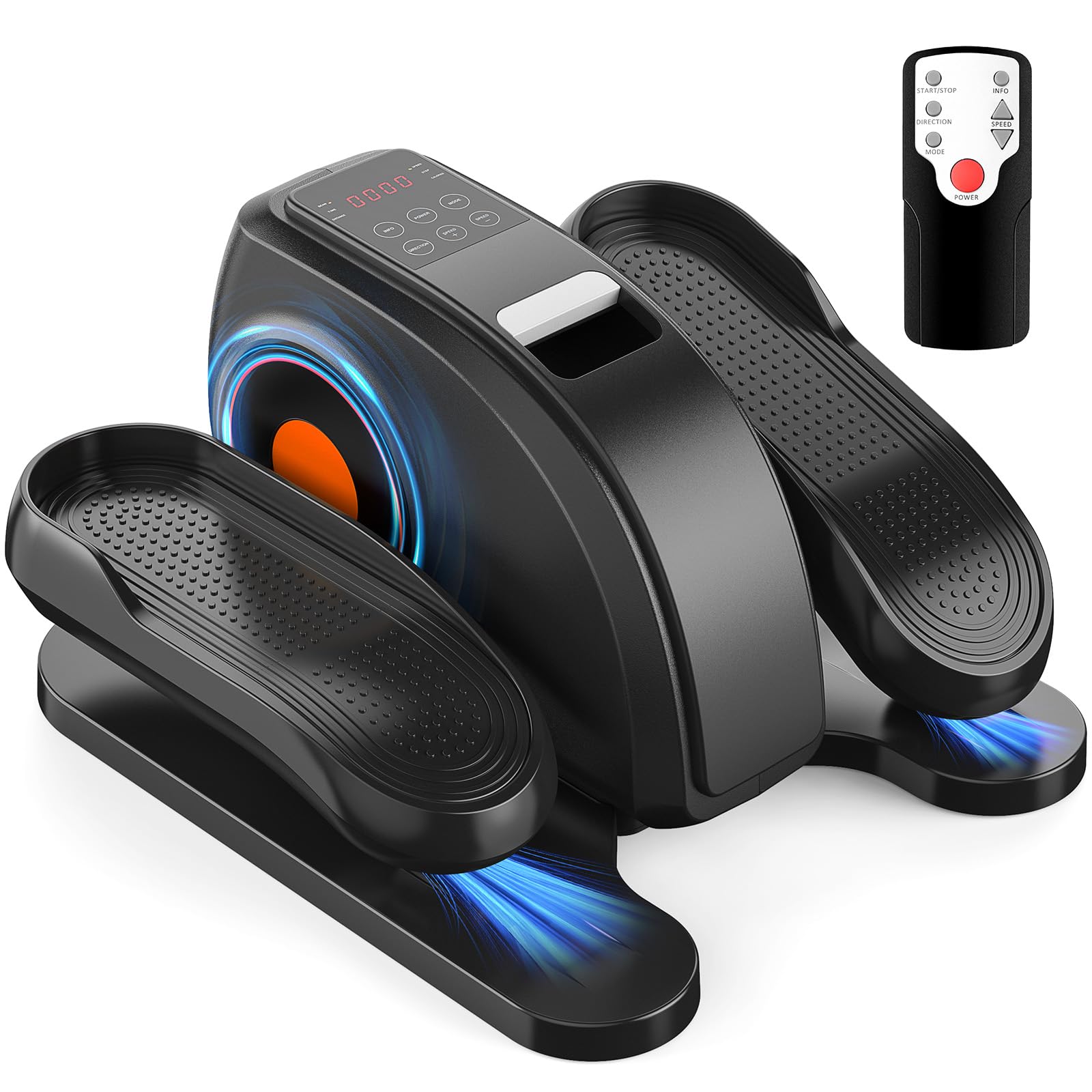 OLIXIS front view showing compact elliptical for quiet workspace workouts