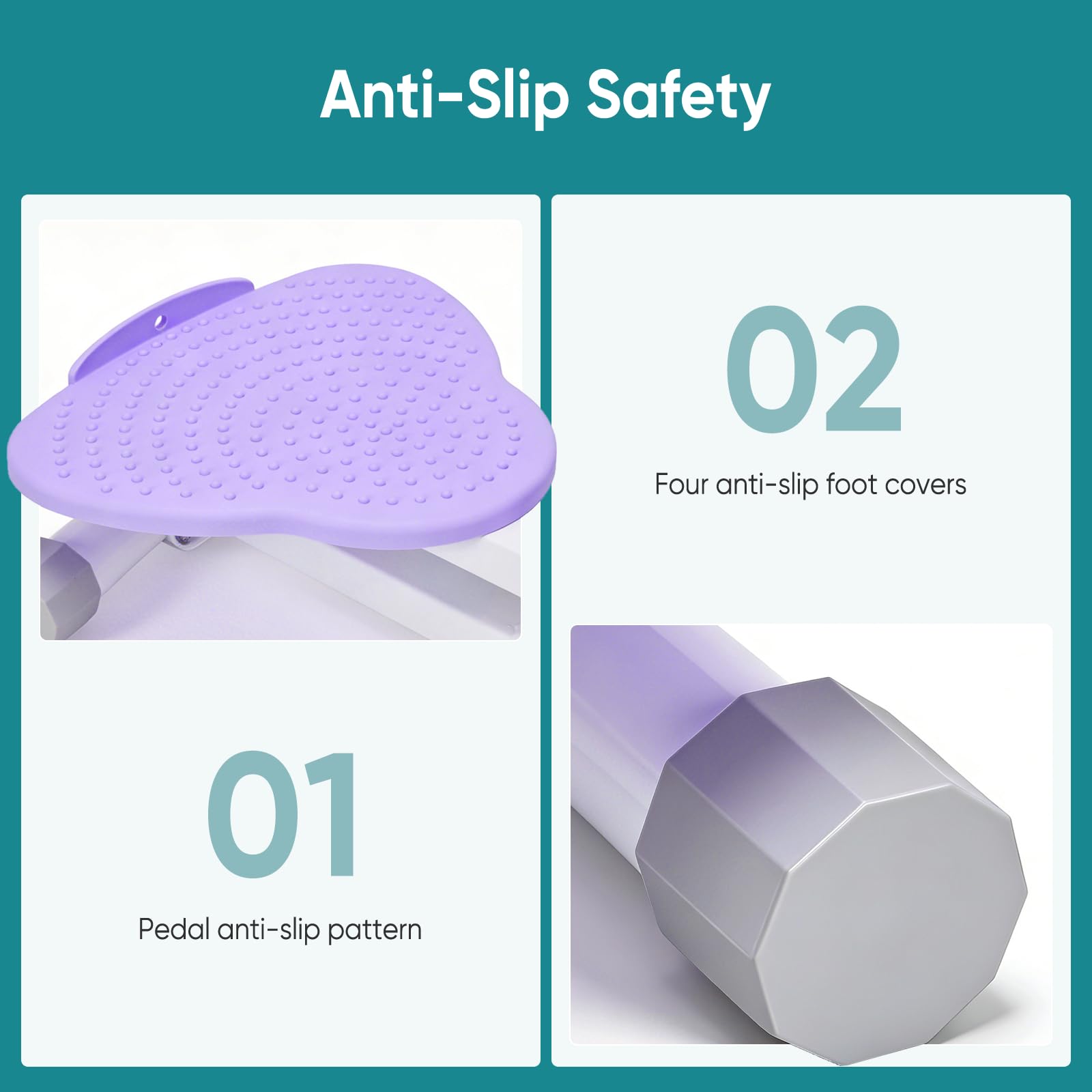 OLIXIS underside non-slip pads shown for stable use and floor protection benefit