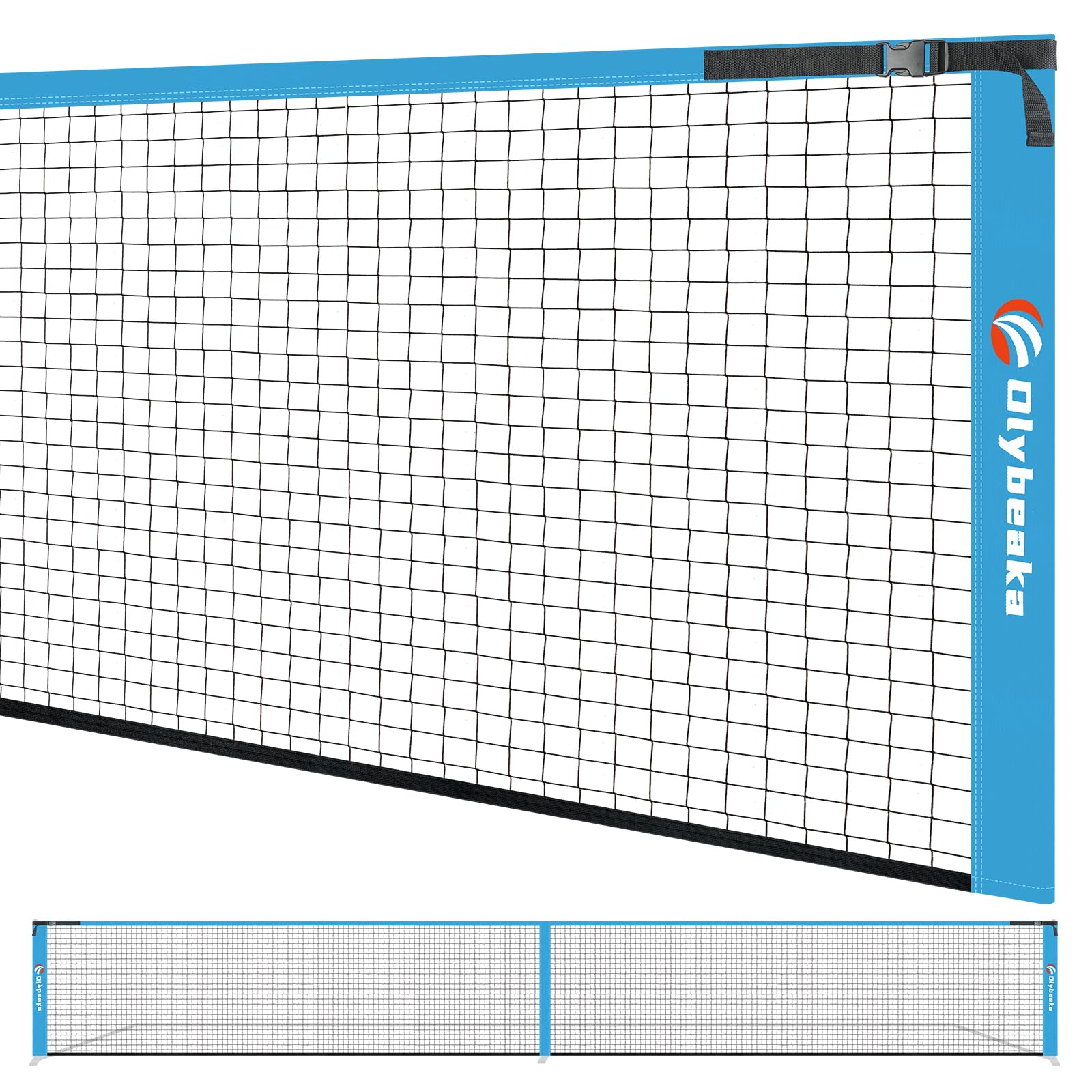 Olybeaka front view of full net showing official size and durable construction benefit