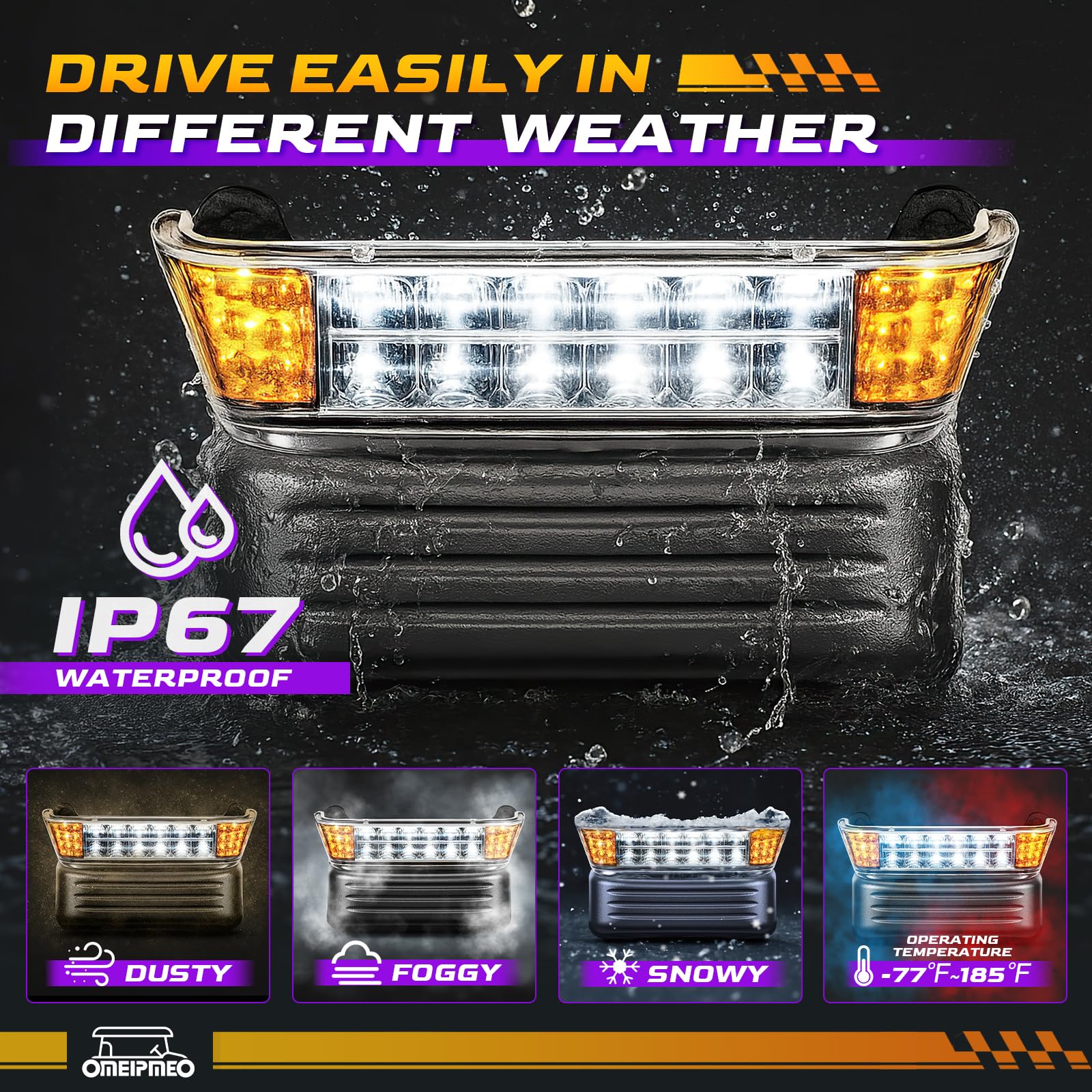 OMEIPMEO installed on Club Car Precedent front, improves road visibility