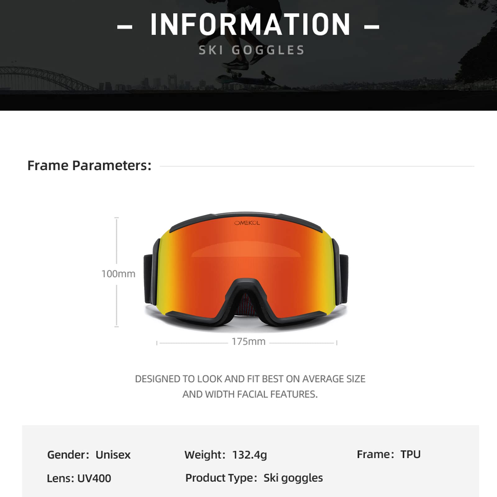 OMEKOL elastic strap detail demonstrating helmet-compatible fit and adjustability