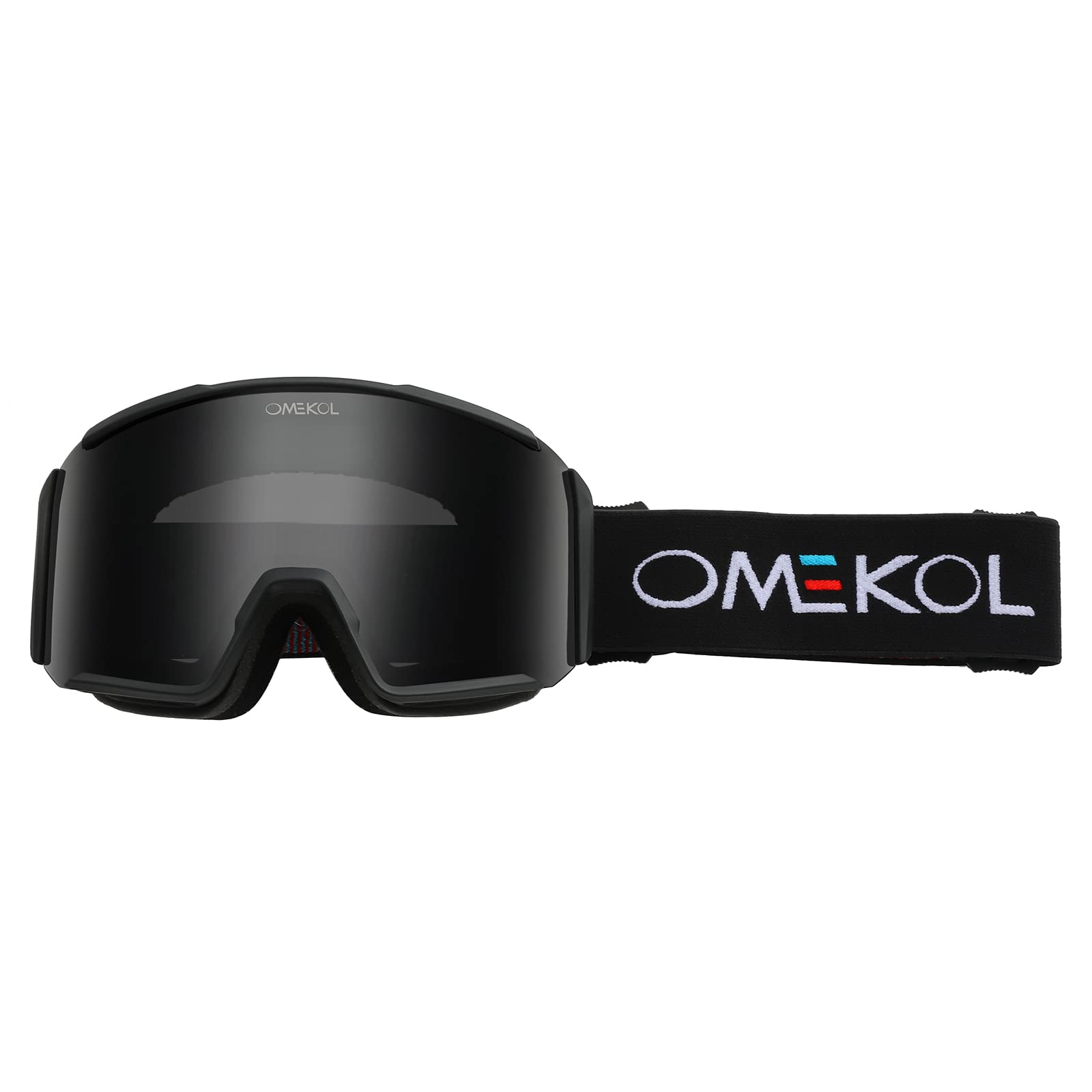 OMEKOL goggles mounted on helmet demonstrating helmet compatibility and safety