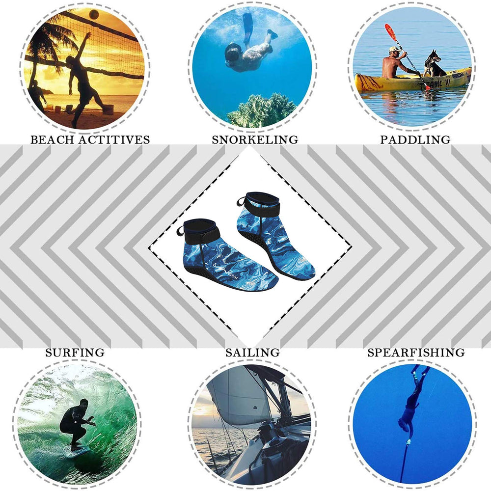 OMGear in use on beach with fins showing traction and barefoot feel