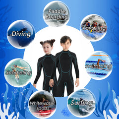 OMGear wetsuit child in water demonstrating buoyancy and freedom to play