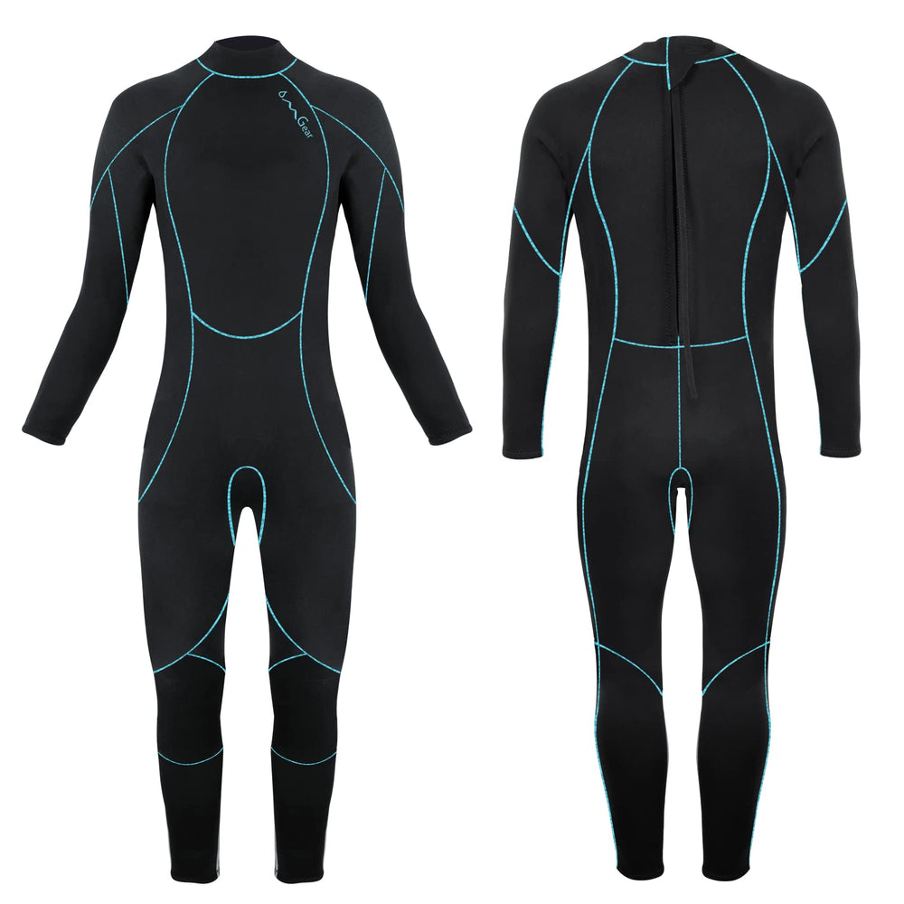 OMGear wetsuit front view showing sleek fit and color for comfortable warmth