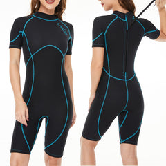 OMGear wetsuit front view showing full shorty coverage and mobility