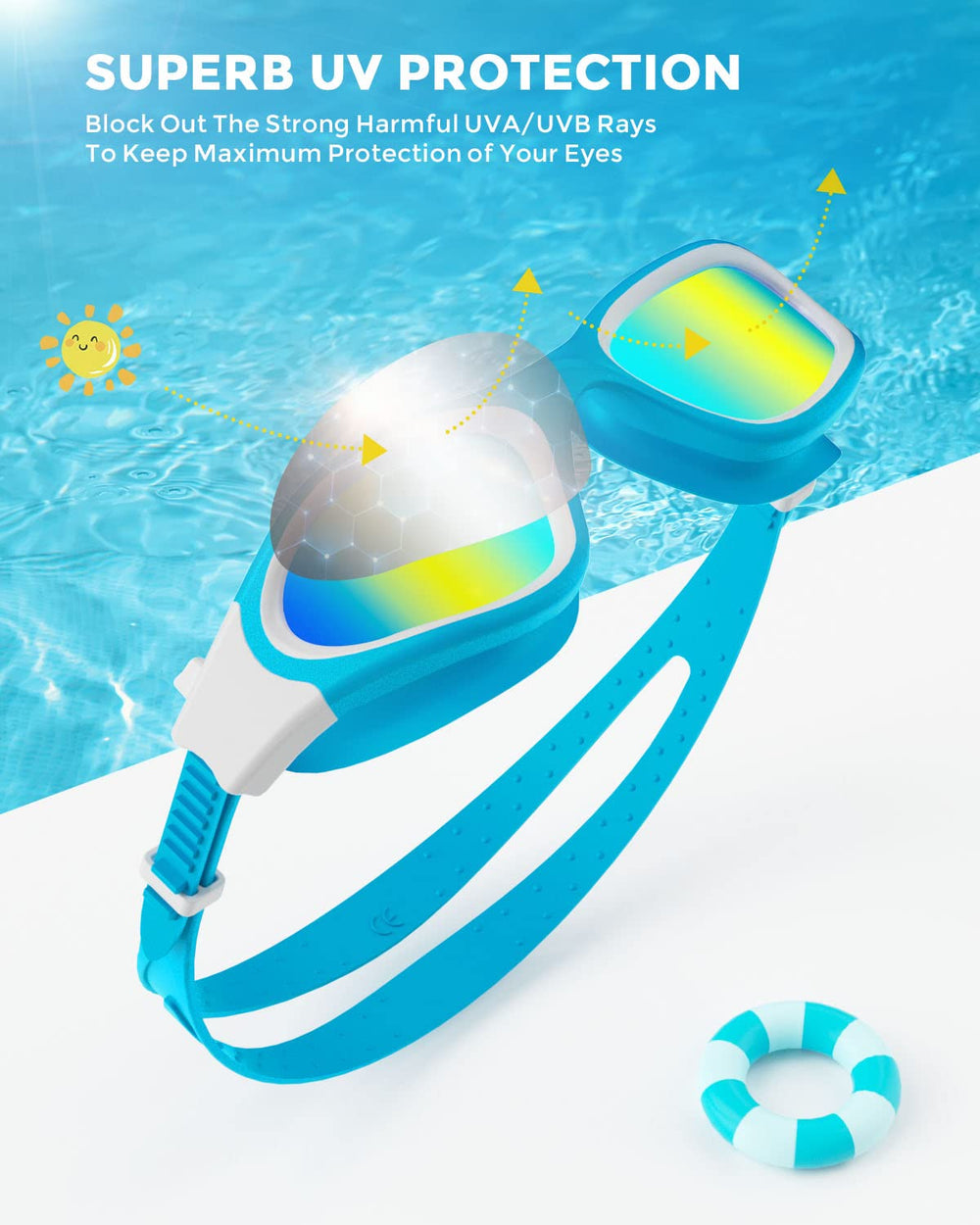 OMID hand holding goggles to show compact size and age-appropriate scale