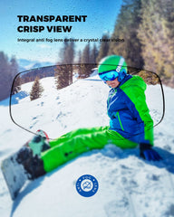 OMID lens close-up highlighting dual-layer anti-fog lens and clearer sight advantage