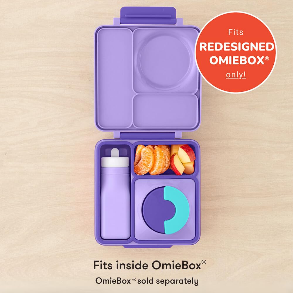 Omie purple bottle flip-and-sip cap close-up demonstrating easy one-handed opening