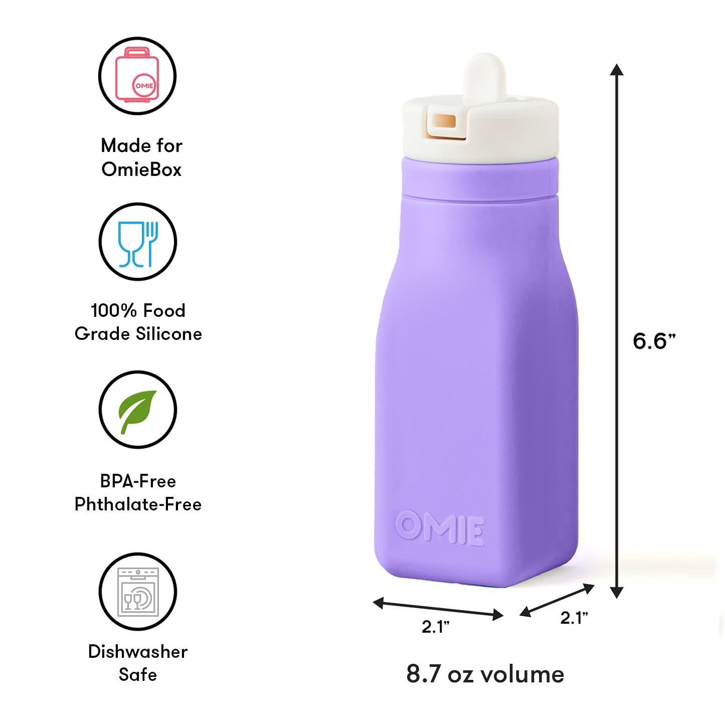 Omie bottle fitted inside OmieBox illustrating space-saving lunchbox storage