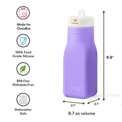Omie bottle fitted inside OmieBox illustrating space-saving lunchbox storage