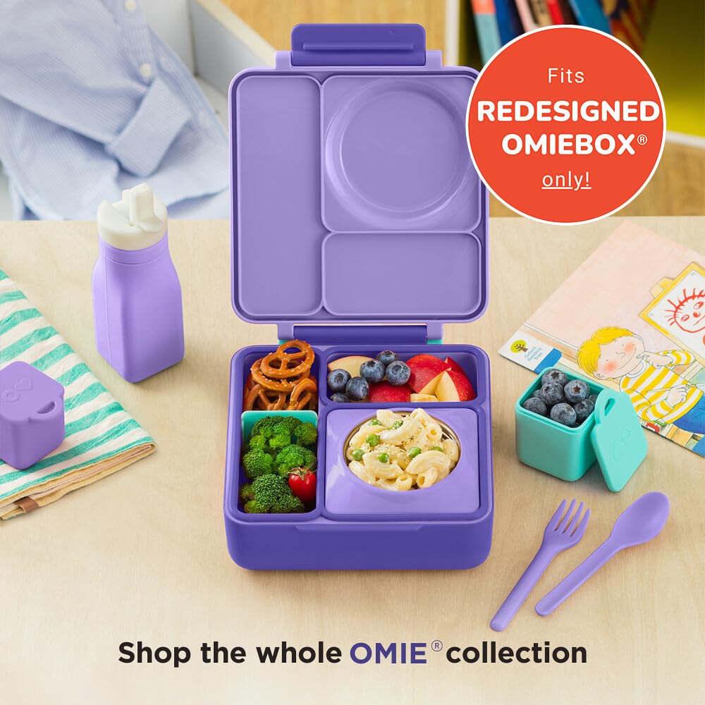 Child holding Omie bottle in purple showing comfortable grip and on-the-go hydration
