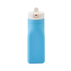 Omie bottle front view shows blue bottle and compact design for easy packing