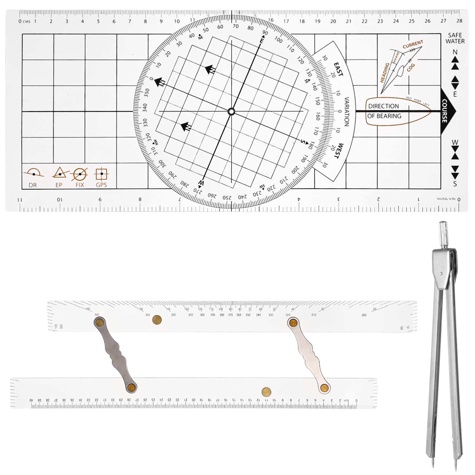 OMISTAR parallel ruler front view showing clear scales and precision for easy plotting