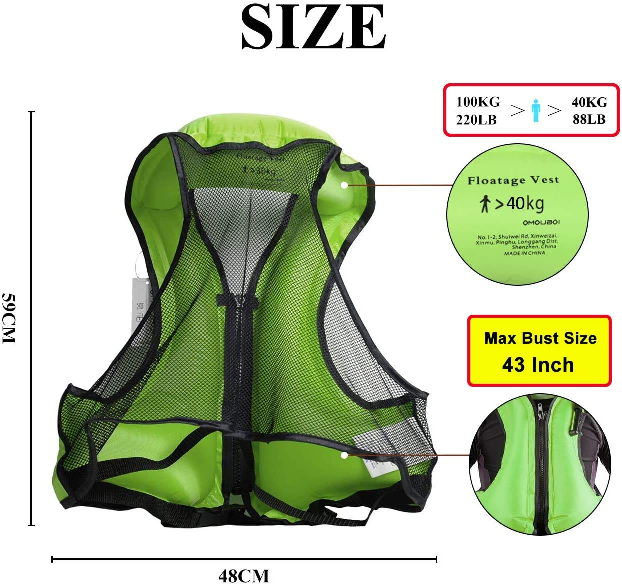 OMOUBOI grid back and zipper detail for mobility and secure fit benefit