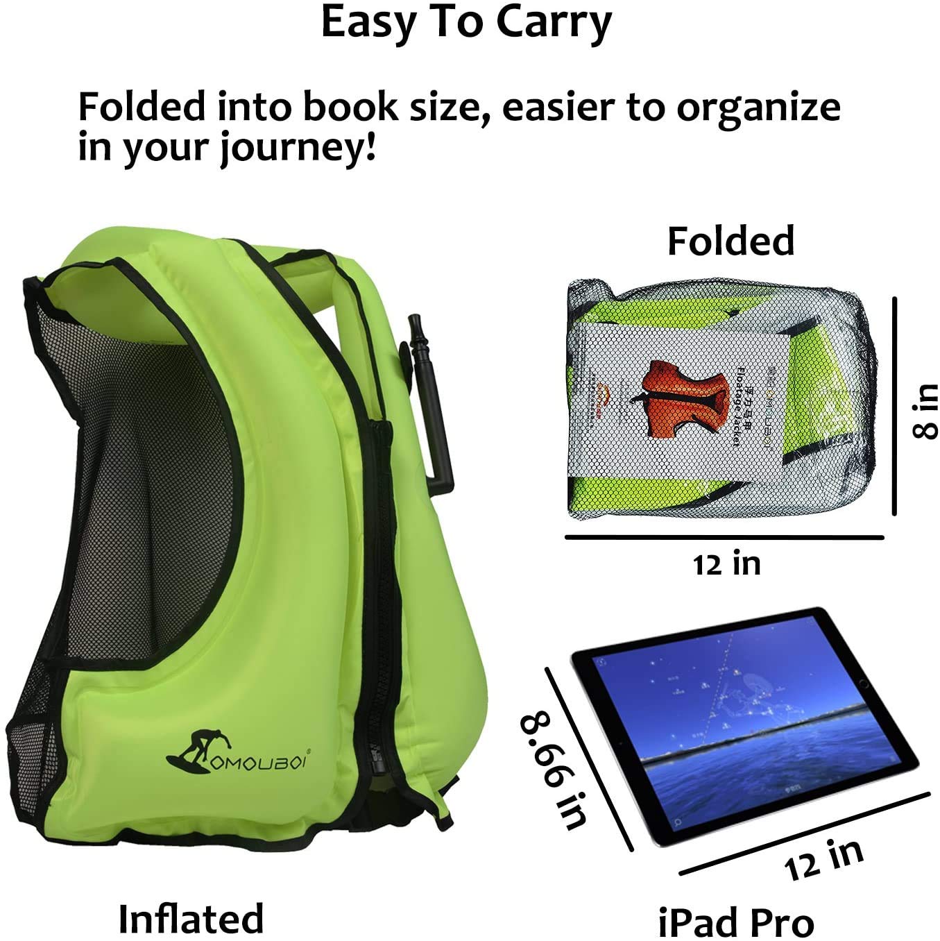 OMOUBOI worn by adult paddler in kayak for secure flotation benefit