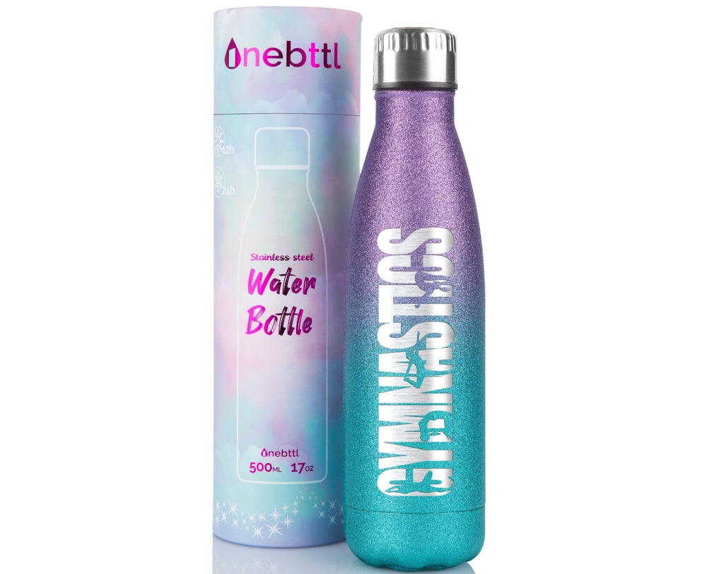 Onebttl front view glitter bottle showing color gradient and gift-ready look