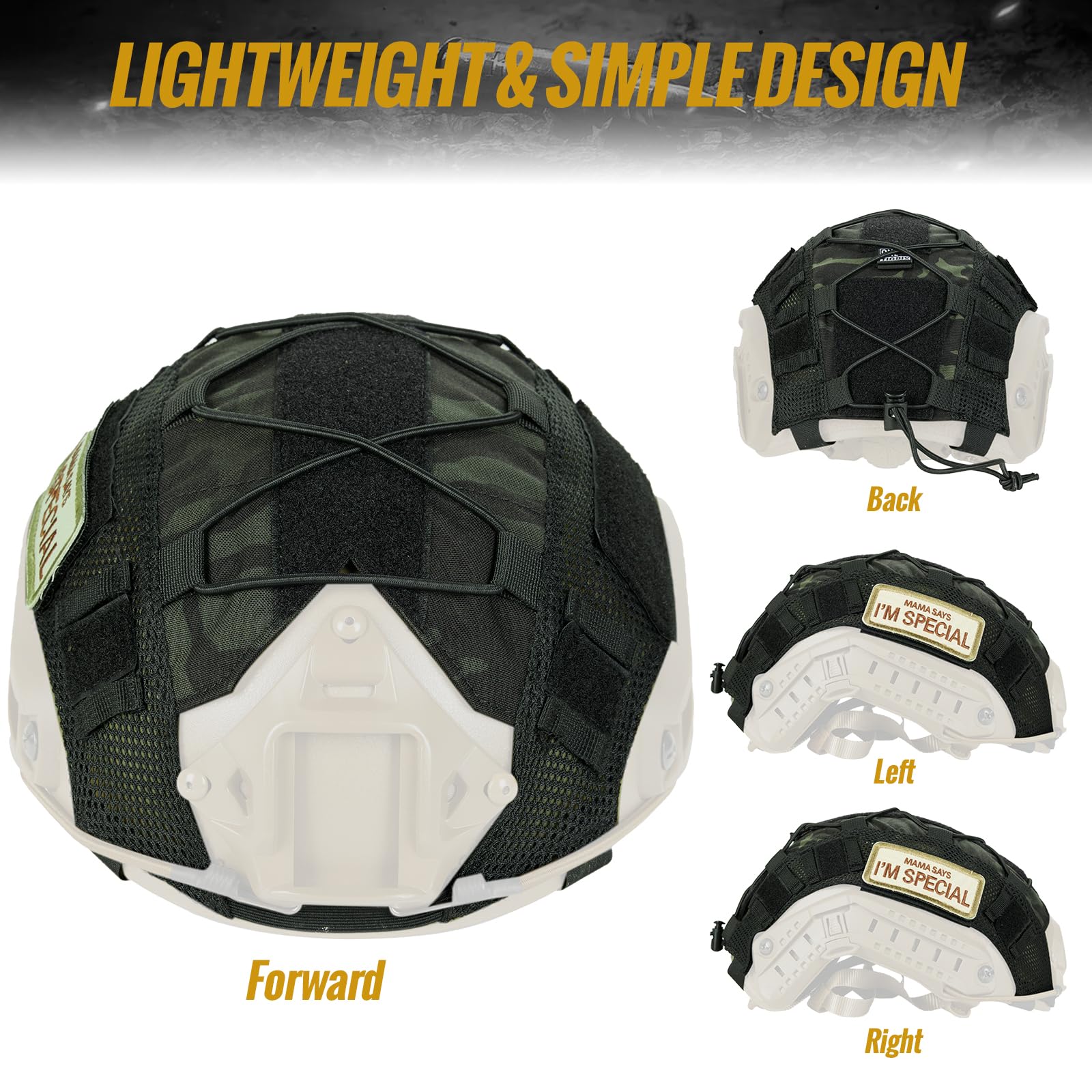 OneTigris helmet cover cross-bungee retention securing the cover during movement