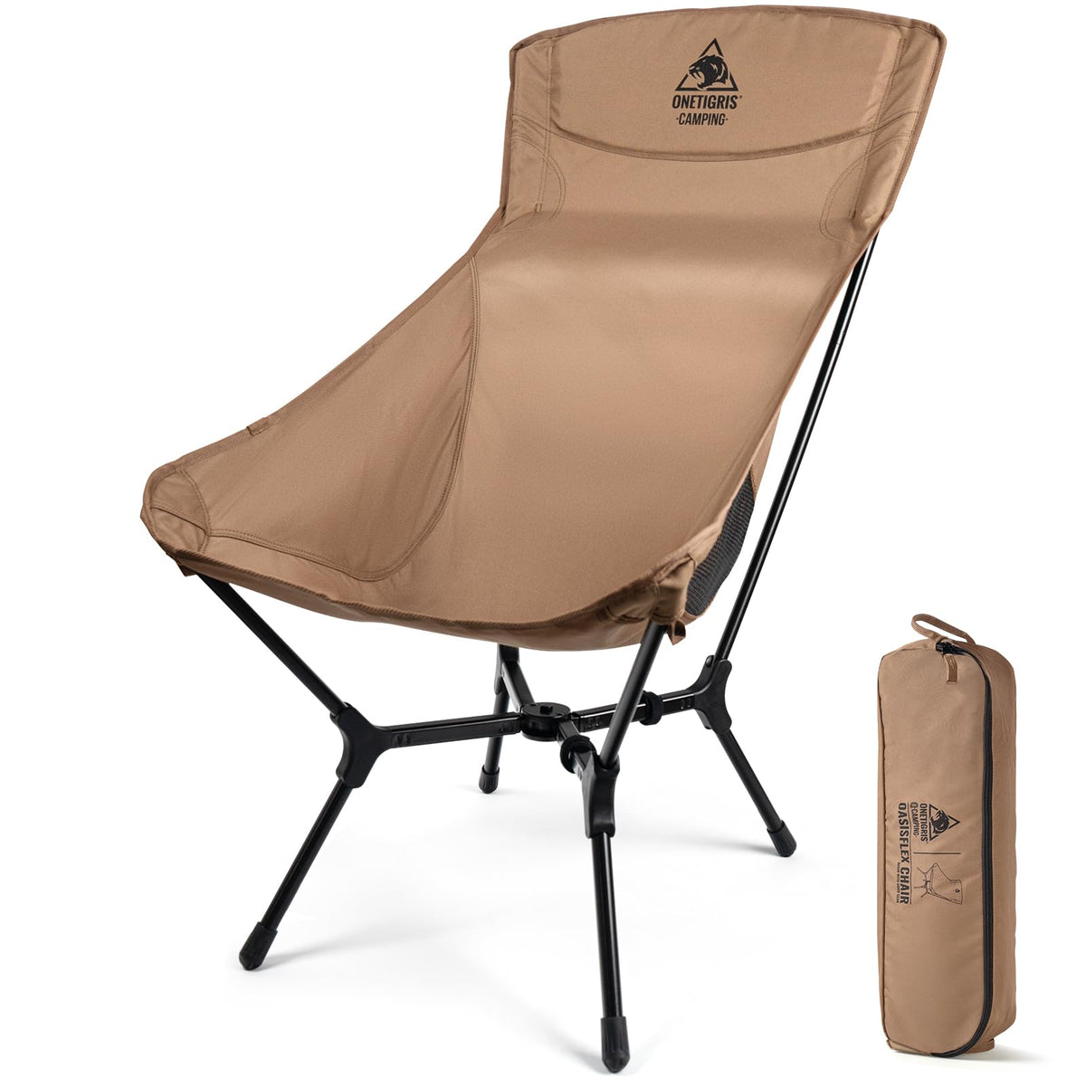 ONETIGRIS front view of OasisFlex chair showing high back and support benefits