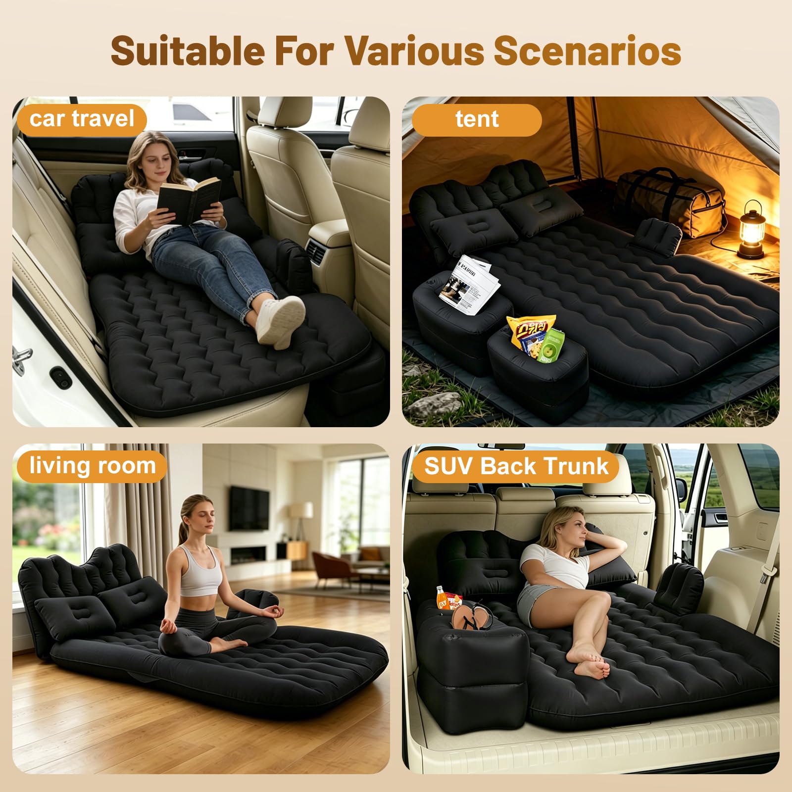 Onirii family using mattress in car for comfortable roadside rest