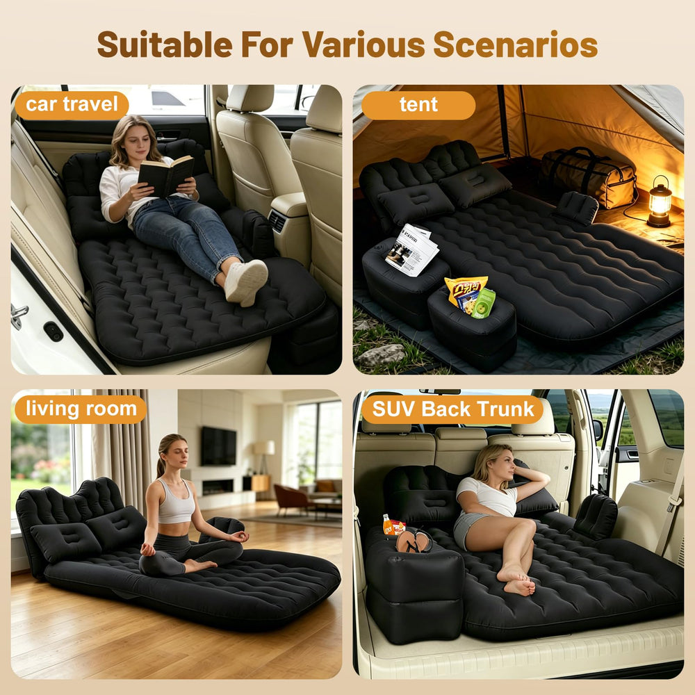 Onirii family using mattress in car for comfortable roadside rest