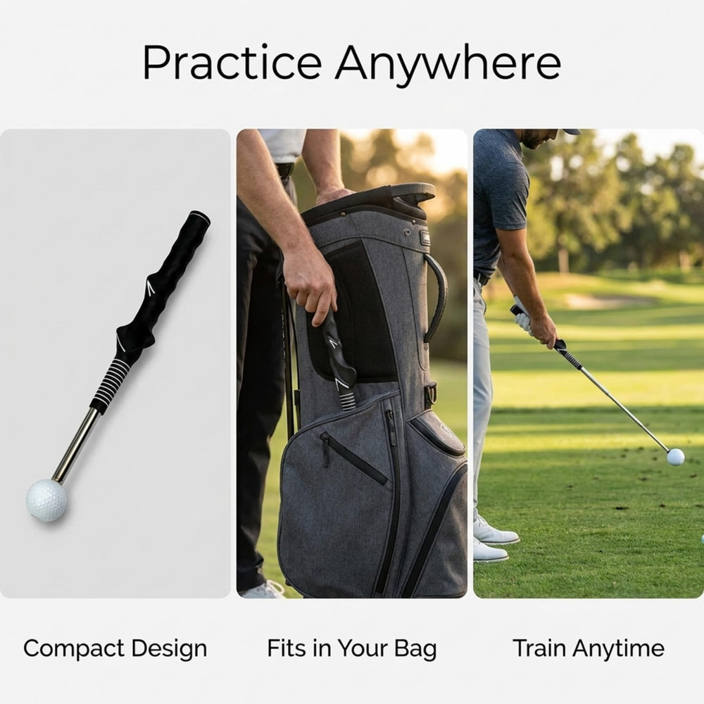 ONIRVA trainer being used at a driving range warming up swing speed