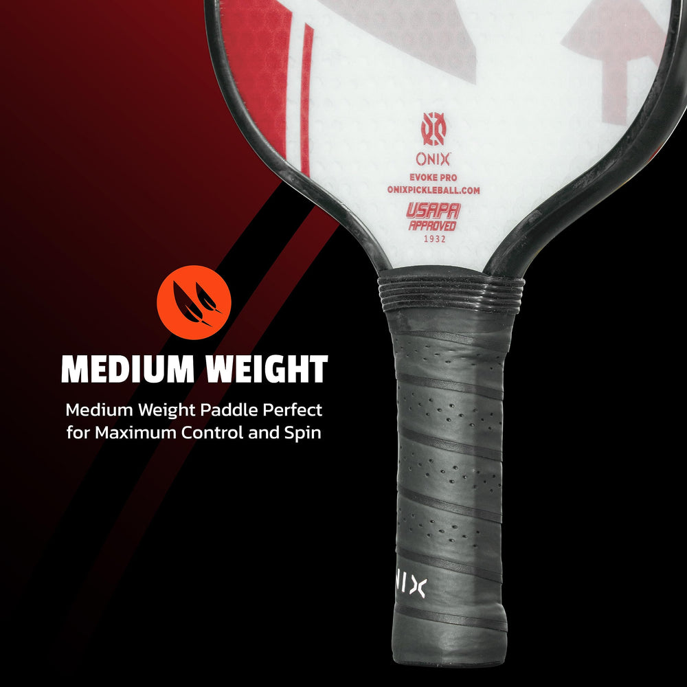 ONIX Evoke Pro red in hand scale photo demonstrating weight and balance advantage