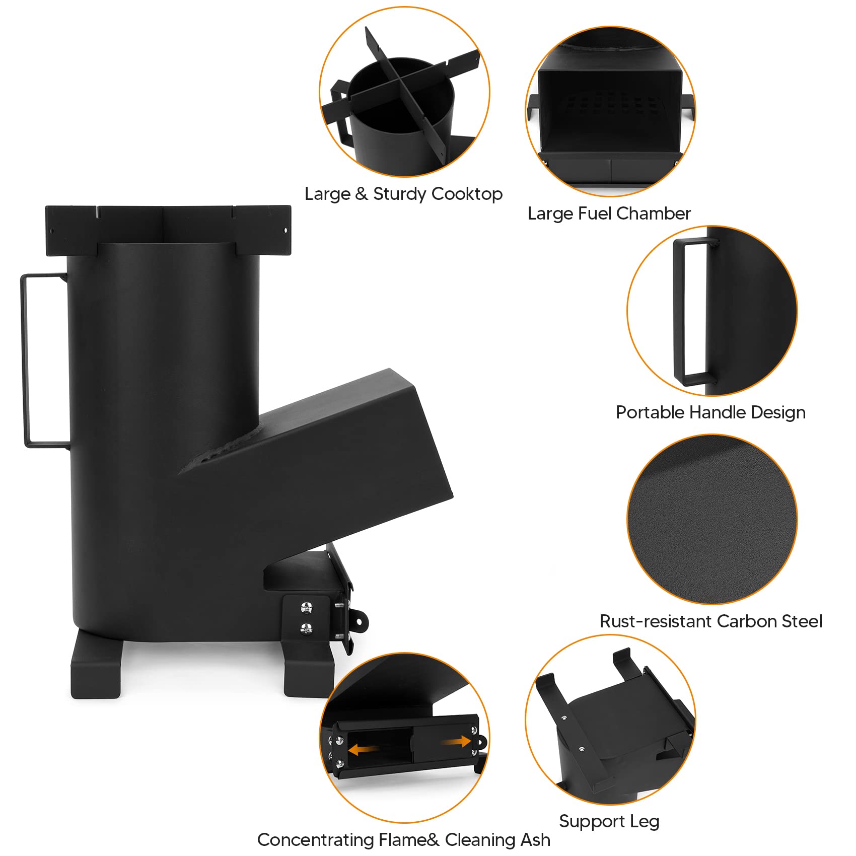ONLYFIRE GRILLS fuel chamber angled view showing easy wood feeding and efficient burn