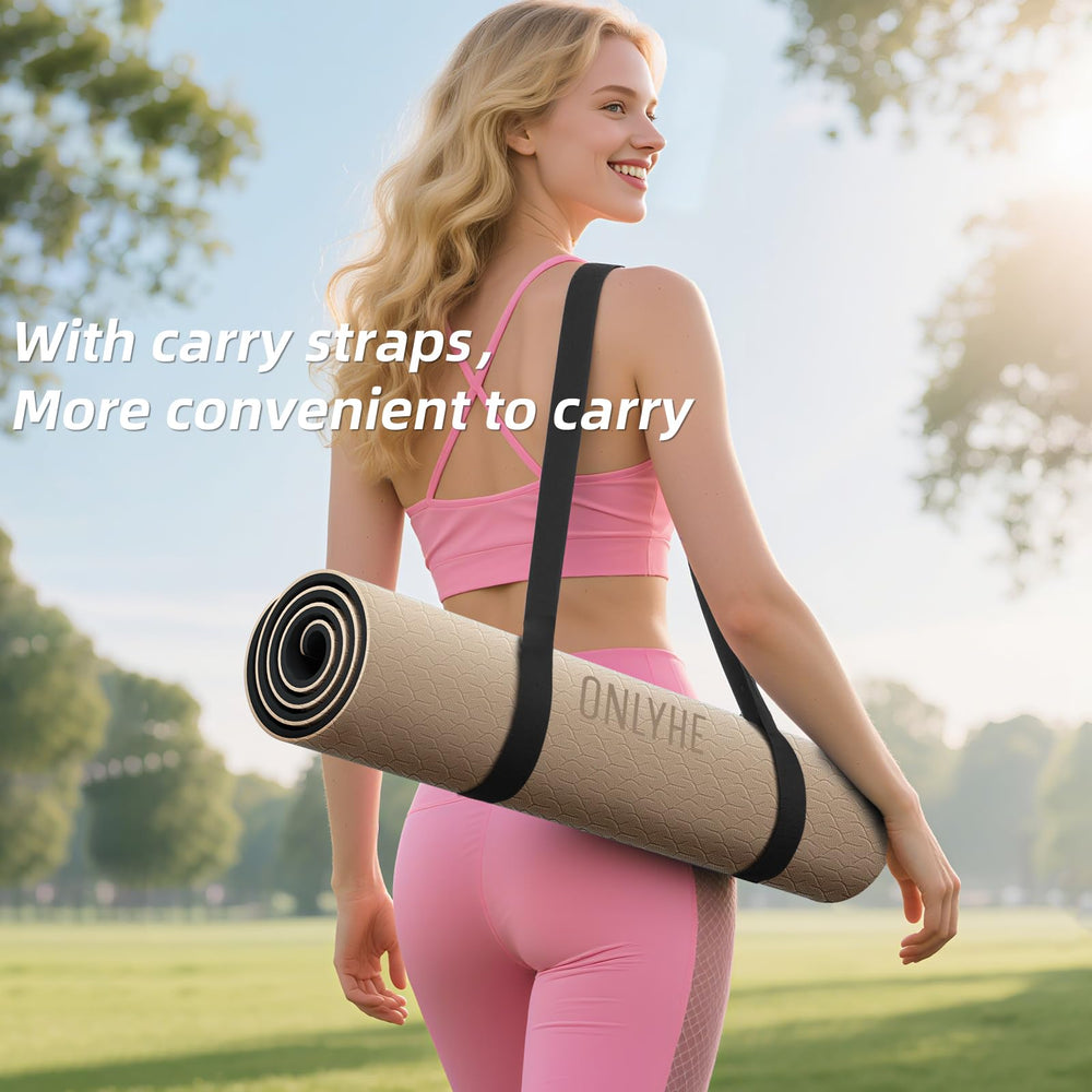 onlyhe folded mat stored upright to show compact storage and space-saving benefit