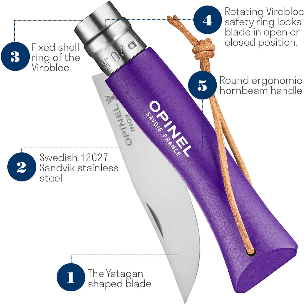 OPINEL wooden handle texture close-up showing ergonomic grip comfort