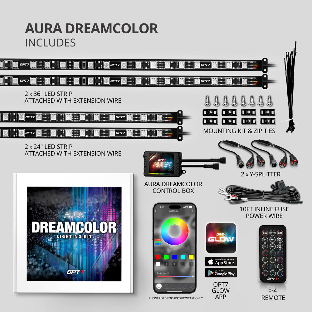 OPT7 Aura strip beside ruler showing scale and length options