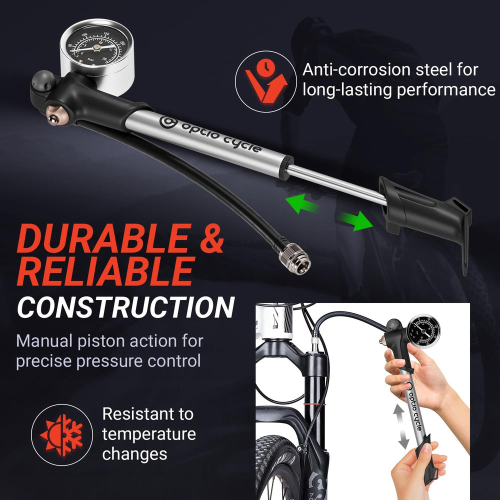 Optio Cycle pump next to a ruler to show compact size and travel fit