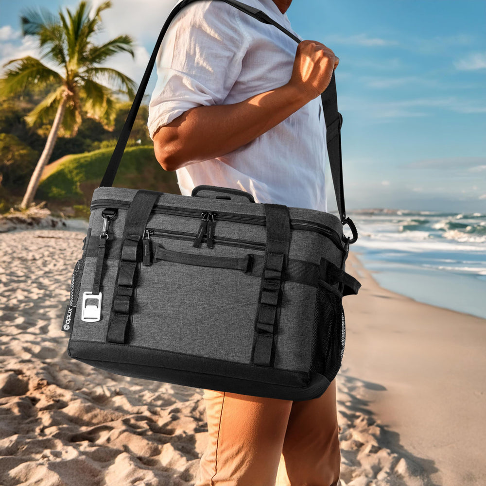 opux size comparison next to backpack showing portable capacity for outings